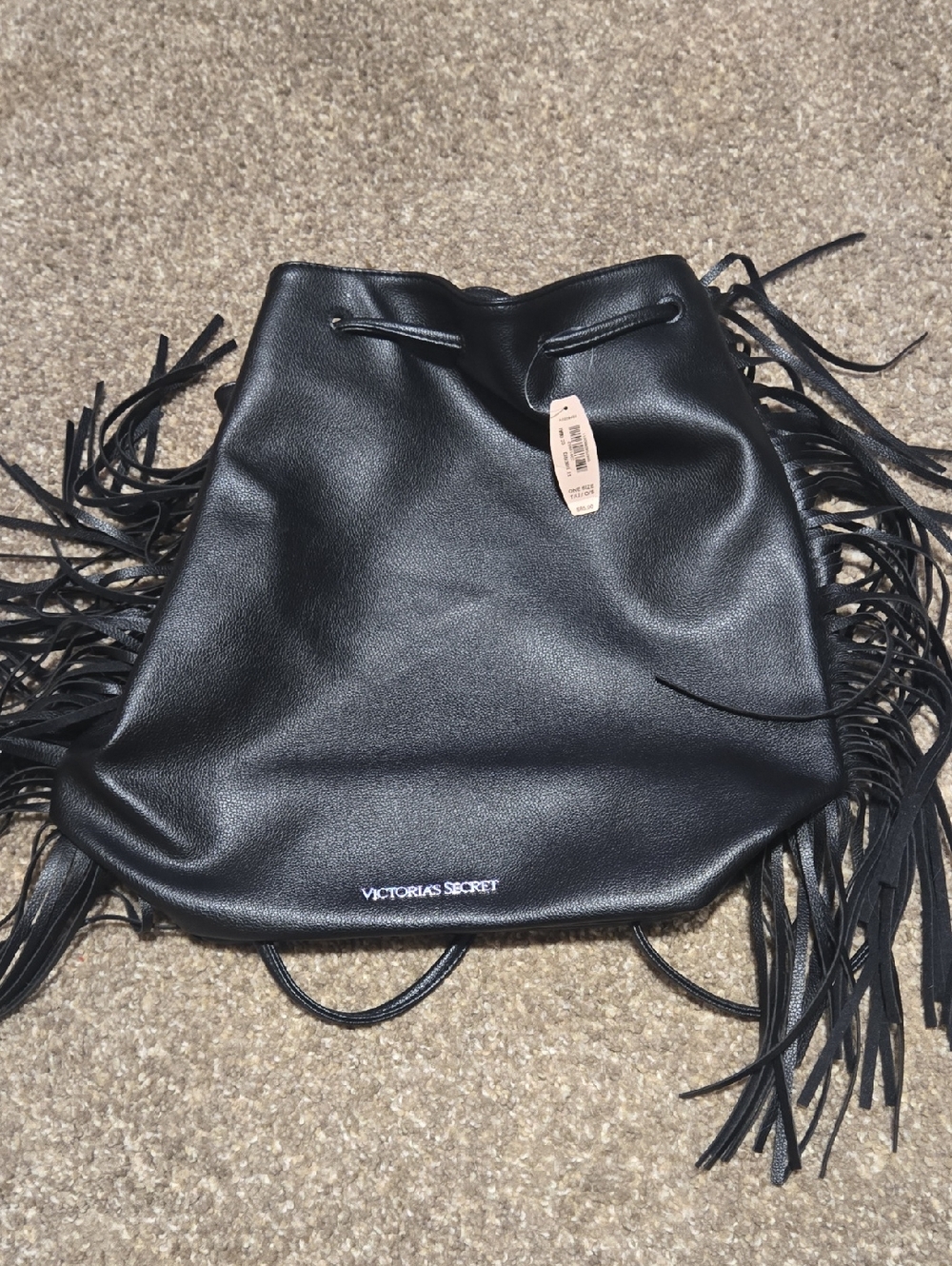 Victoria's Secret Black Fringe Drawstring Skirt Bag
